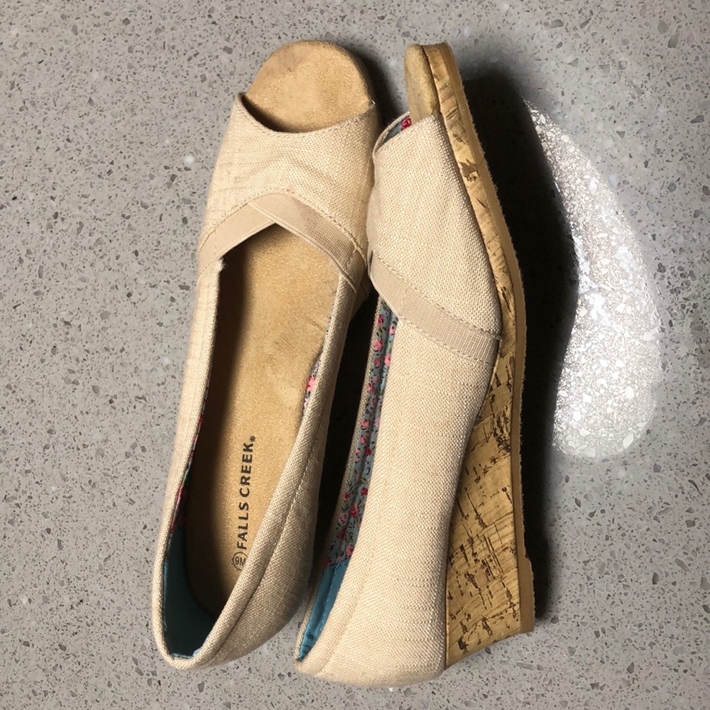 Peep toe wedge shoes